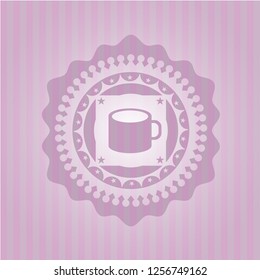  coffee cup icon inside pink emblem