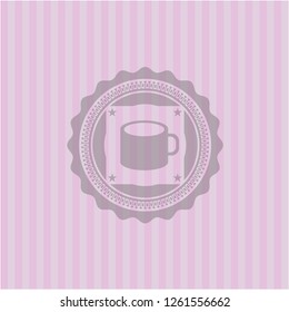 coffee cup icon inside pink emblem. Vintage.