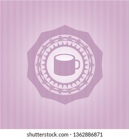 coffee cup icon inside pink emblem. Retro