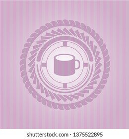 coffee cup icon inside pink emblem