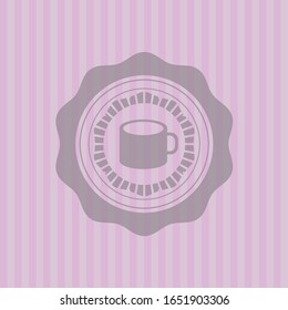 coffee cup icon inside pink emblem