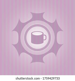 icono de taza de café dentro del emblema rosa. Vintage. Diseño conceptual.