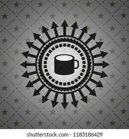 coffee cup icon inside realistic black emblem