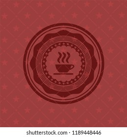 coffee cup icon inside realistic red emblem