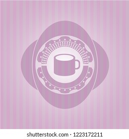 coffee cup icon inside realistic pink emblem