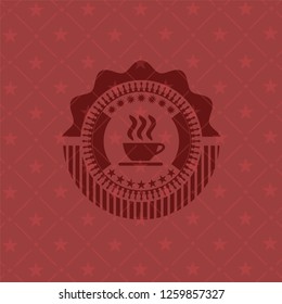 coffee cup icon inside realistic red emblem