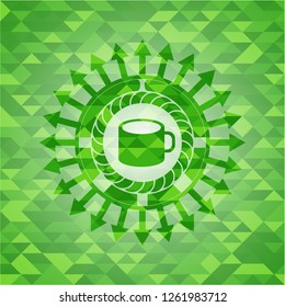 coffee cup icon inside realistic green mosaic emblem