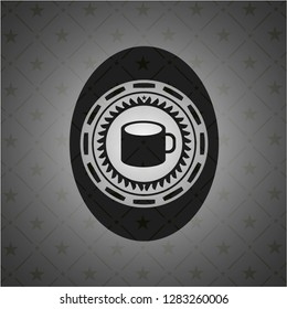 coffee cup icon inside realistic black emblem