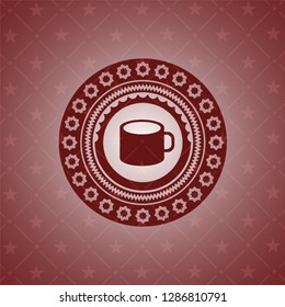 coffee cup icon inside realistic red emblem