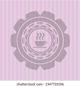 coffee cup icon inside realistic pink emblem