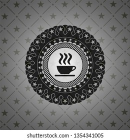coffee cup icon inside realistic black emblem