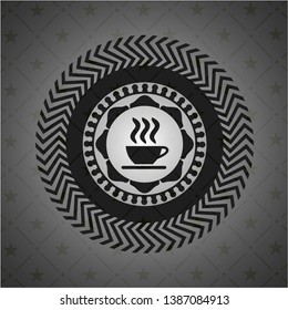 coffee cup icon inside realistic dark emblem