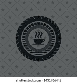 coffee cup icon inside realistic black emblem