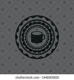 coffee cup icon inside realistic black emblem