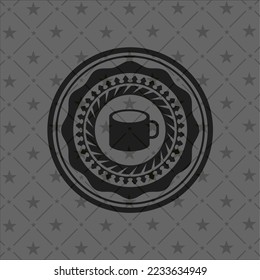 coffee cup icon inside realistic black emblem. 