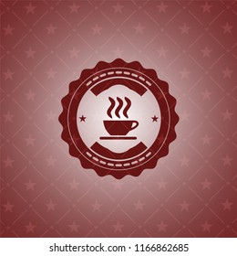 coffee cup icon inside red emblem