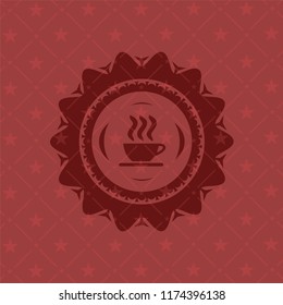 coffee cup icon inside red emblem. Retro