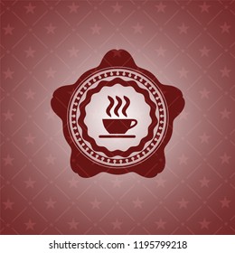 coffee cup icon inside red emblem