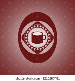 coffee cup icon inside red emblem