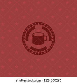 coffee cup icon inside red emblem. Vintage.