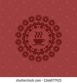 coffee cup icon inside red icon or emblem