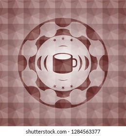 coffee cup icon inside red geometric badge. Seamless.