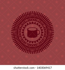 coffee cup icon inside red emblem. Vintage.