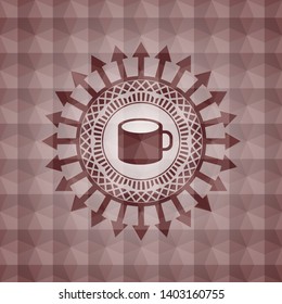 coffee cup icon inside red geometric badge. Seamless.
