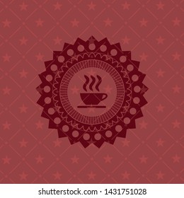 coffee cup icon inside red emblem