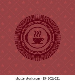 coffee cup icon inside red emblem