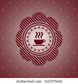 coffee cup icon inside red emblem. Vintage.
