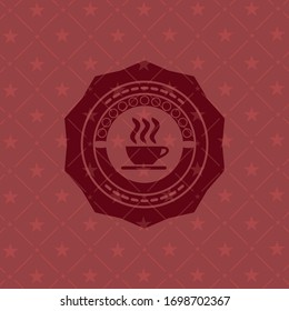coffee cup icon inside red emblem