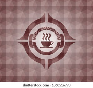 Kaffeetasse Symbol in rotem Emblem mit geometrischem Muster. Nahtlos. 