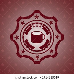 coffee cup icon inside red emblem. Retro. 