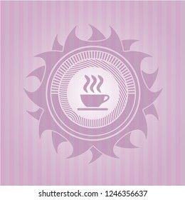 coffee cup icon inside retro pink emblem