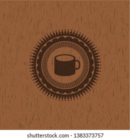 coffee cup icon inside retro wooden emblem