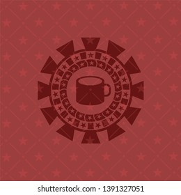 coffee cup icon inside retro red emblem