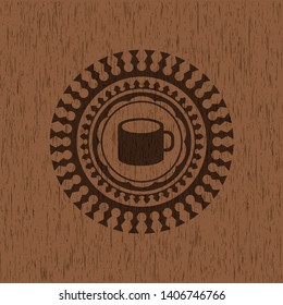 coffee cup icon inside retro wood emblem
