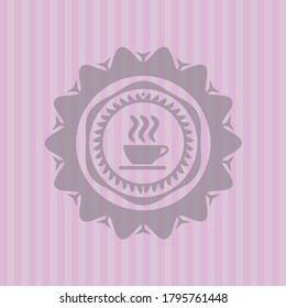 coffee cup icon inside retro style pink emblem. Flat design. 