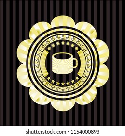 coffee cup icon inside shiny emblem