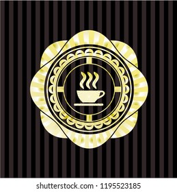 coffee cup icon inside shiny emblem