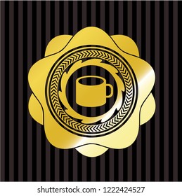 coffee cup icon inside shiny emblem
