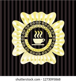 coffee cup icon inside shiny emblem