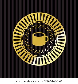 coffee cup icon inside shiny badge
