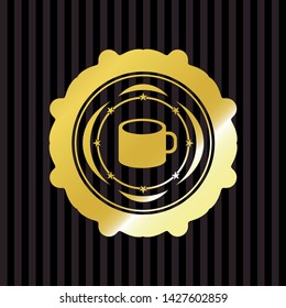 coffee cup icon inside shiny badge
