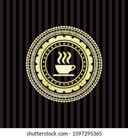 coffee cup icon inside shiny emblem