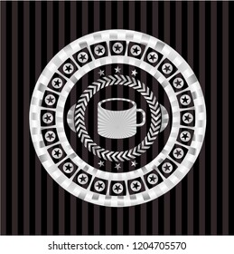coffee cup icon inside silver badge