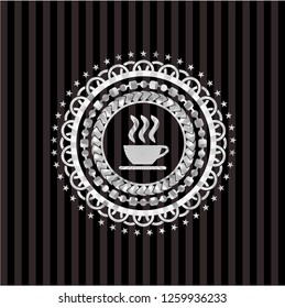coffee cup icon inside silver badge or emblem