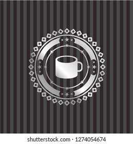 coffee cup icon inside silver badge or emblem