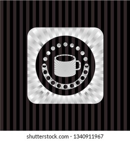 coffee cup icon inside silver emblem